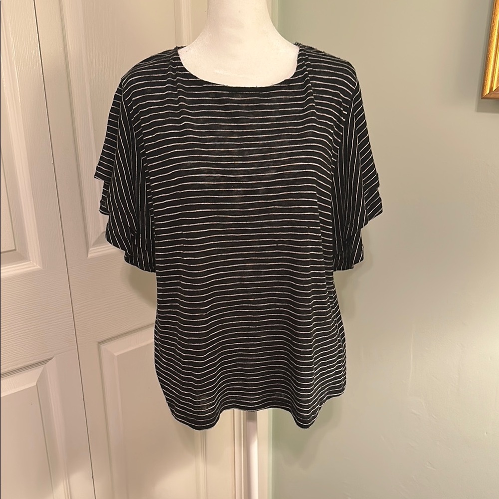 Black and White Striped Flutter Sleeve Women's Sweater
